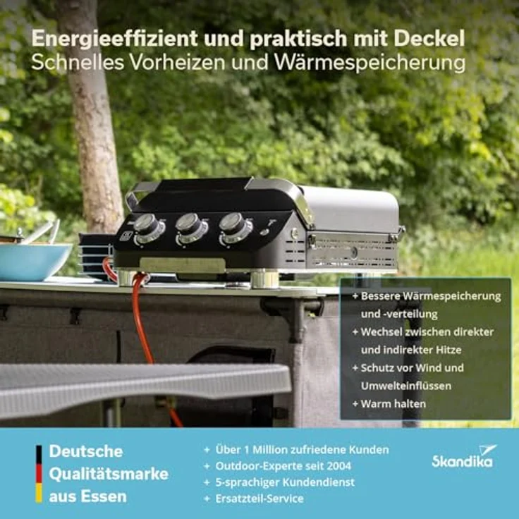 Skandika Plancha Grill Palo 3-Brenner Plus, Gasplancha Grillplatte mit Deckel, 3 separat steuerbare Brenner, transportabler Tischgrill für Outdoor, Camping und Balkon – Bild 3