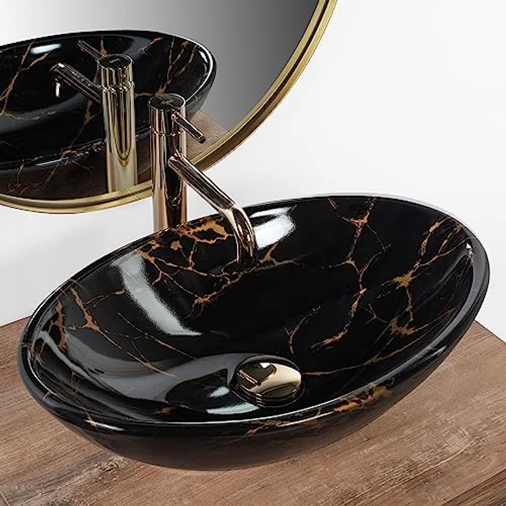 wohnwerk.idee Aufsatzwaschbecken Waschbecken Pamela Black Marble Shiny Marmoroptik 53x33cm – Bild 2
