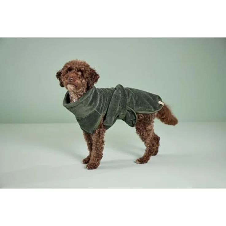 Wolters Easy Clean Hundebademantel Gr.M 60cm, kuscheliger und saugfähiger Frottee-Bademantel aus Bambus und Baumwolle, olive – Bild 1