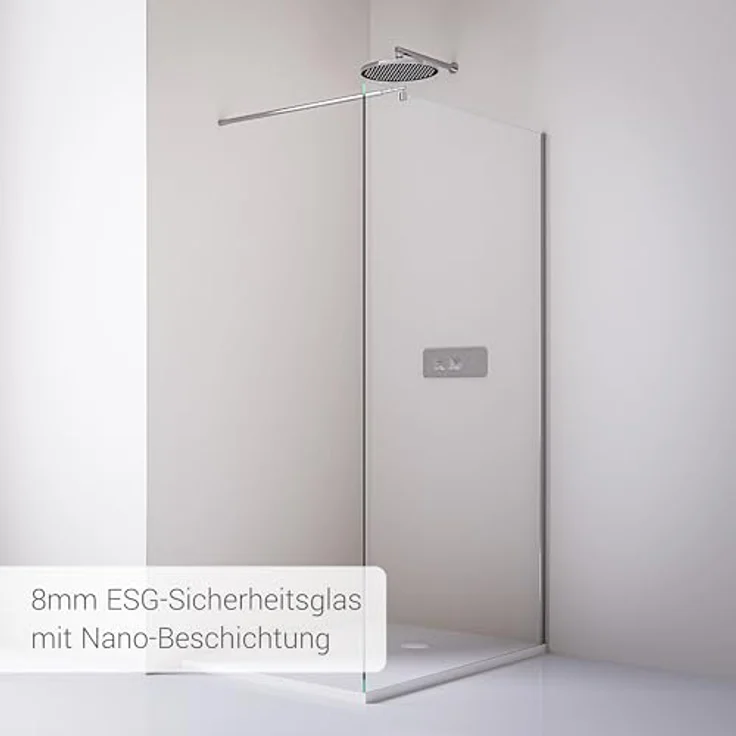 Bernstein Duschabtrennung Walk-In Nano EX101, Klarglas 8mm, ausziehbare Befestigungsstange 120cm, moderne Nano-Beschichtung, rahmenloses Design – Bild 2