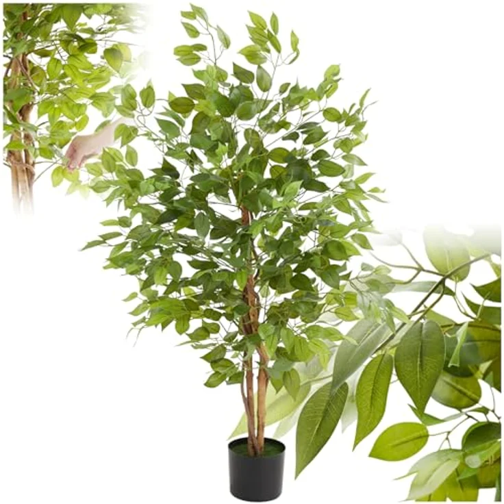tectake® Ficus künstliche Zimmerpflanzen, Kunstblumen wie echt, Deko für alle Räume, Fake Plant, 120 cm – Bild 1