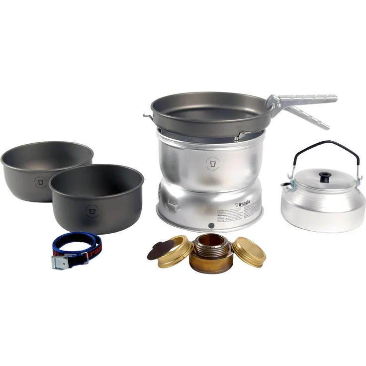 Trangia 25er-Serie, Campingkocher aus hartanodisiertem Aluminium, 2 Töpfe (1,75 l und 1,5 l), Pfanne (Ø 22 cm), Wasserkocher, Einflammkocher für 3-4 Personen, leicht und korrosionsbeständig