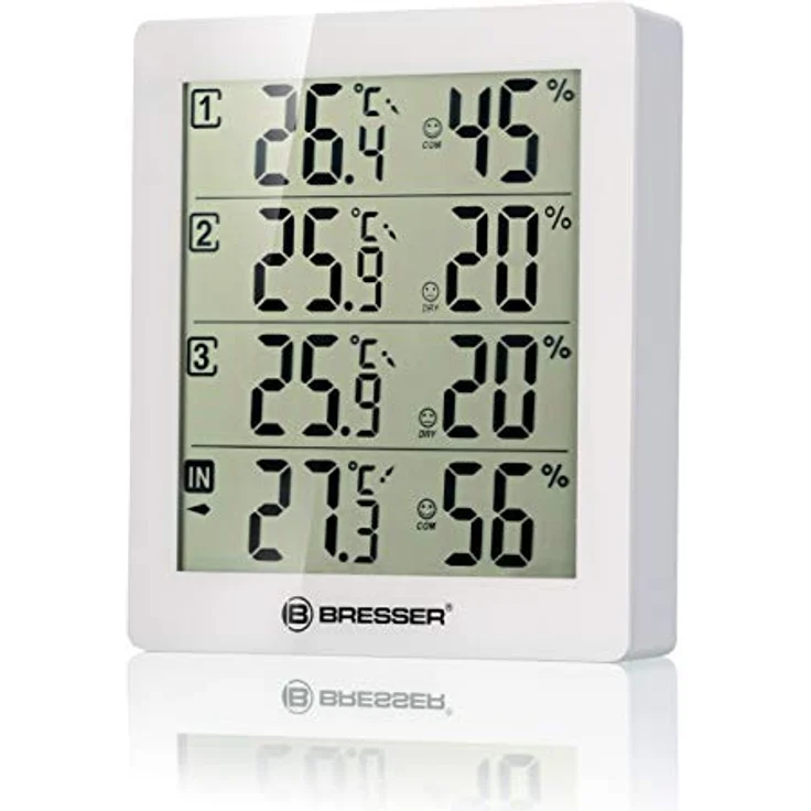 Bresser Temeo Hygro Quadro Thermohygrometer für 4 Messpunkte, weiß, 10.4 x 2.5 x 12 cm – Bild 2