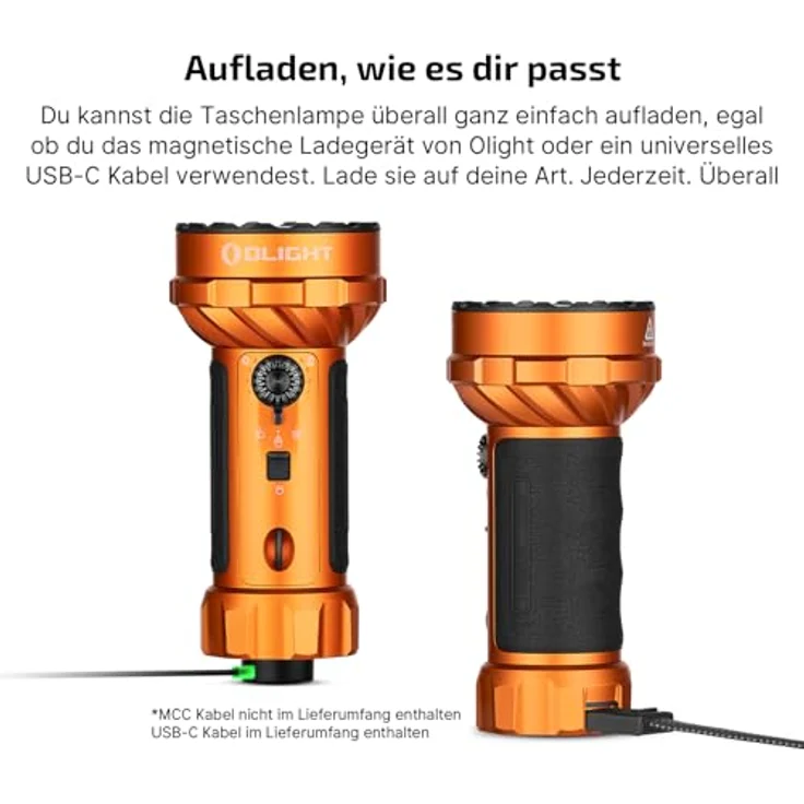 OLIGHT Marauder Mini 2, LED Taschenlampe mit 10000 Lumen, 750 Meter Reichweite, USB-C Aufladung, 5 Lichtmodi, IPX8, orange – Bild 5