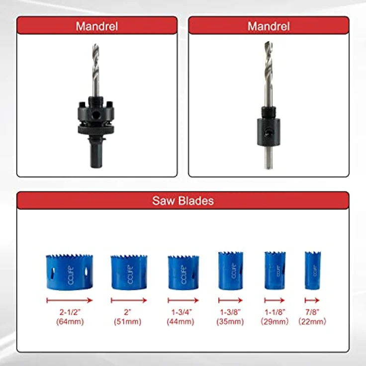CCLIFE Lochsäge Set Bi-Metall, 8tlg Bimetall M3 HSS-CO Lochbohrer Ø22-64mm | Schnitttiefe 38mm | zum Bohren von Edelstahl Leichtmetall Holz PVC Kunststoff usw. – Bild 3