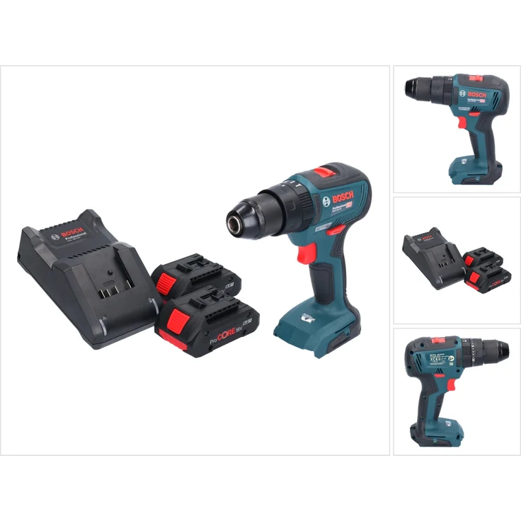 Bosch GSB 18V-55 Professional Akku Schlagbohrschrauber 18 V 55 Nm Brushless + 2x ProCORE Akku 4,0 Ah + Ladegerät, Robuster Akkuschrauber mit bürstenlosem Motor