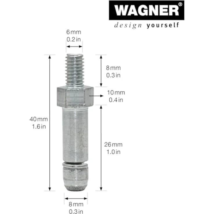 WAGNER Gewindestift 2tlg. - M6 x 8/ Ø 8 mm x Höhe 8/26/40 mm, für Möbelrolle / Möbelgleiter mit Aufnahme 8 mm, Stahl verzinkt - 11009199, 2er-Set aus patentiertem Wagner Norm-System, Kompatibel mit 8 mm-Aufnahme, Maße: Länge 40 mm, Durchmesser 8 mm, Stecktiefe für Rolle/Gleiter 26 mm – Bild 2