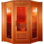 DEKO VERTRIEB BAYERN Sauna XXL Luxus Finnische Sauna SET inkl. Harvia Saunaofen Modell 2024 - Hemlock Holz, 4 Personen, 6000 Watt