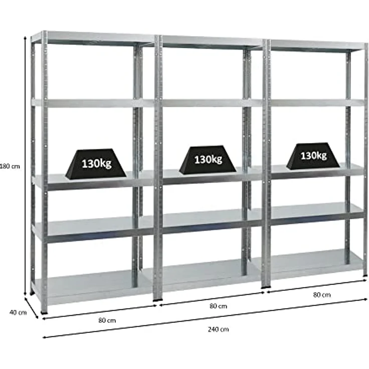 PROREGAL Mega Deal 3er-Sparset Metallregal Steel Eagle 180x80x40cm Fachlast 130kg Verzinkt Schwerlastregal, Küchenregal, Kellerregal, Steckregal, Garagenregal, Lagerregal - PROREGAL Steel Eagle 180x80x40cm, Fachlast 130kg, Verzinkt – Bild 2
