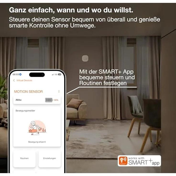 Osram Smart+ Bewegungsmelder, WiFi Sensor für Innen- und Außenbereich, weiß, Bewegungserkennung bis 5 m, wiederaufladbarer Akku, kompatibel mit Amazon Alexa und Google Home – Bild 6