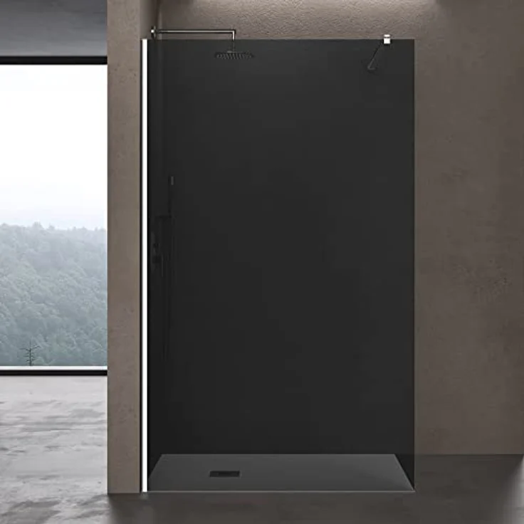 doporro Luxus Duschwand Bremen, Duschabtrennung Walk-In Dusche, 90x200 cm, 8mm ESG-Sicherheitsglas vollgrau mit Nanobeschichtung, inklusive Edelstahl-Stabilisator – Bild 2