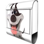 banjado Wandbriefkasten Stahl Comic-Hund, witterungsbeständig, pulverbeschichtet, mit Zeitungsfach, 39 x 47 x 14cm