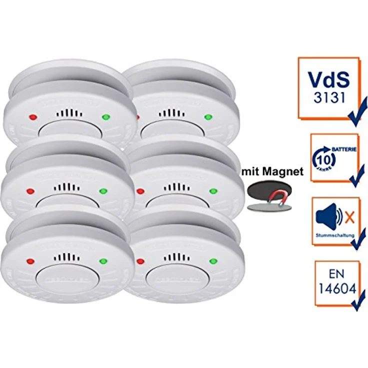 smartwares Rauchmelder 6er Set 10 Jahre Brandmelder mit Magnethalter, Kleben statt Bohren – Bild 2