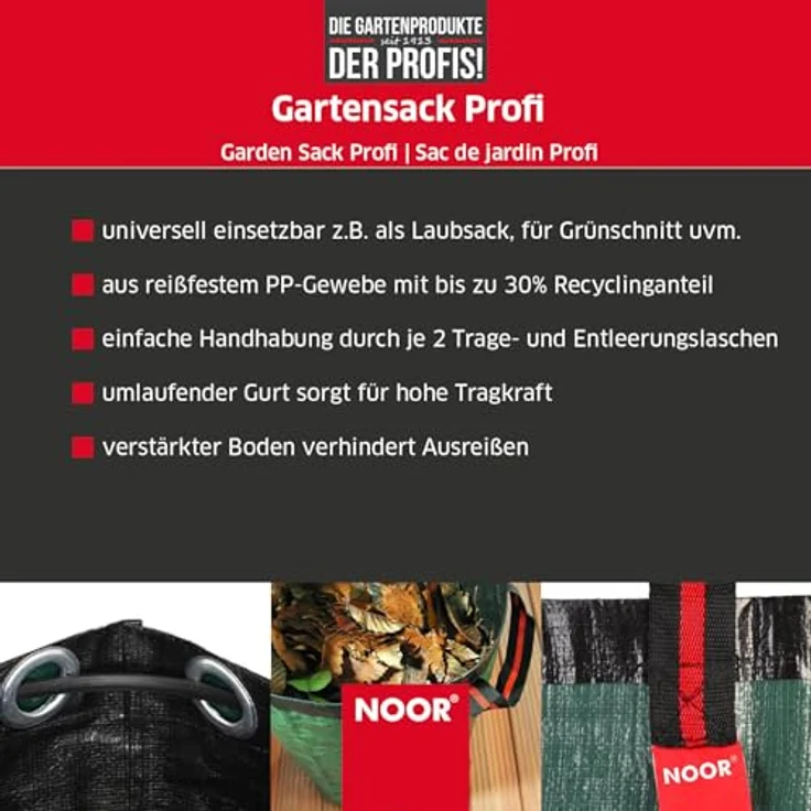 NOOR Gartensack Profi XL 270L Durchmesser 67x75 cm I Reißfester Gartenabfall-Sack extra robust I Selbststehender & strapazierfähiger Laubsack I Professionelles Gartenzubehör Einfache Handhabung – Bild 2