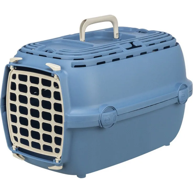 TRIXIE Transportbox Relax 1, Sicherheitsbox für Katzen mit Tragegriff und Drehverschluss, blau
