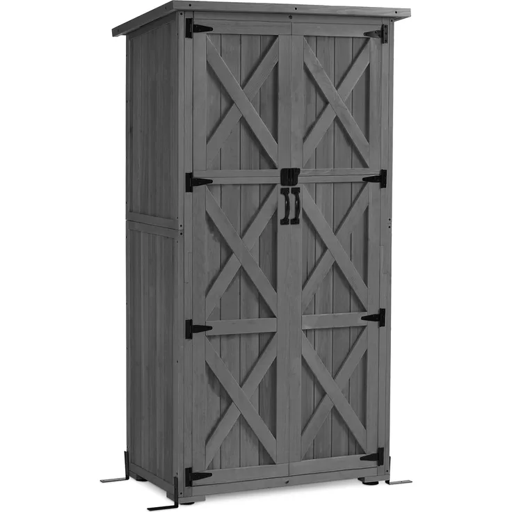 MCombo Gartenschrank Gartenhaus Holz Wetterfest, 90×55×169cm, 0878EY (Grau)
