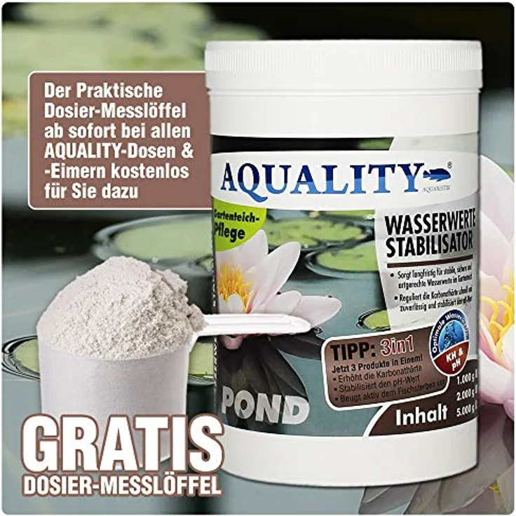 AQUALITY Gartenteich Wasserwerte Stabilisator 3in1 (Artgerechte Wasserwerte im Gartenteich - Reguliert langfristig die Karbonathärte, stabilisiert den pH-Wert), Inhalt:5 kg – Bild 3
