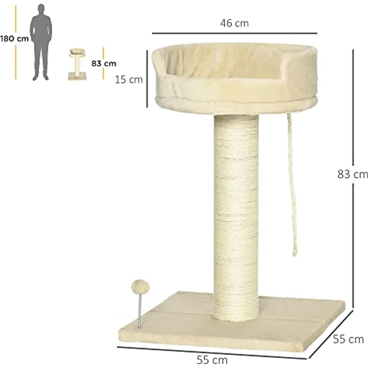 PawHut Kratzbaum klein, 85 cm Katzenbaum, Katzenkratzbaum mit Liegeflche,  Plsch-Kletterbaum mit Spielball, Katzenmbel, fr Katzen unter 6 kg,  Sisal, Beige: Tests, Infos & Preisvergleich
