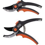 BLACK+DECKER Gartenschere – Kohlenstoffstahl Klinge – Schnittleistung 14 Ø – Soft Comfort Grip – 20 x 6 x 1,6 cm – Blumenschere – Heckenschere – Schwarz