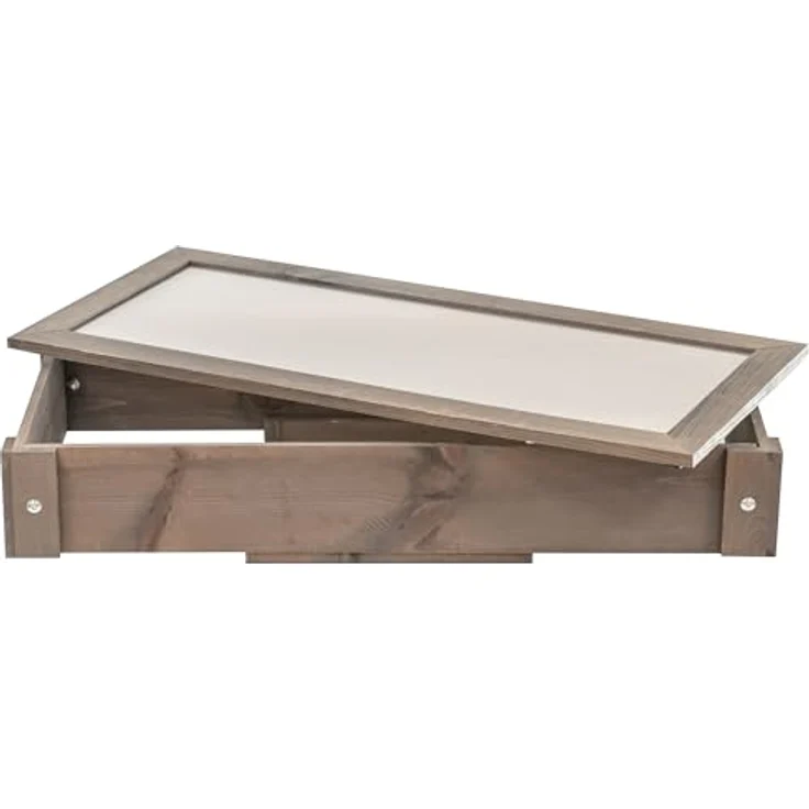 ITA Frühbeet Aufsatz aus Holz 80x37x10 cm, grau, wetterfest, Polycarbonat Fenster, FSC-zertifiziert, ideal für Hochbeete – Bild 2