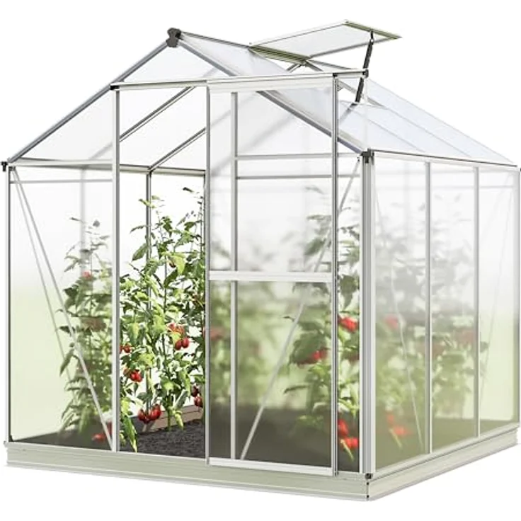 GFP Gewächshaus Jasmin 3 Alu-Rahmen 192 x 192 cm Polycarbonat Platten - mit Fundamentrahmen & automatischem Fensteröffner, Aluminiumrahmen & automatisches Fenster - transparent – Bild 1