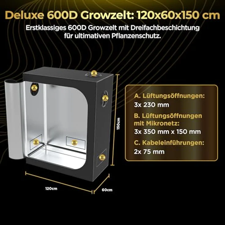 THE HOOKAH Deluxe D600 Grow Box Growzelt, Hochwertiges Material, effiziente Luftzirkulation, 150x150x200 cm, weiß – Bild 4
