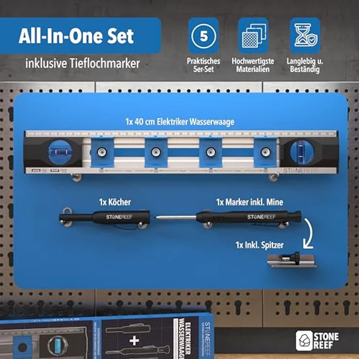 STONE REEF Elektriker Wasserwaage 40 cm, Präzisions-Wasserwaage mit verschiebbaren Bohrlöchern und doppelten Maßskalen, ideal für Steckdoseninstallation und Renovierungsarbeiten – Bild 2