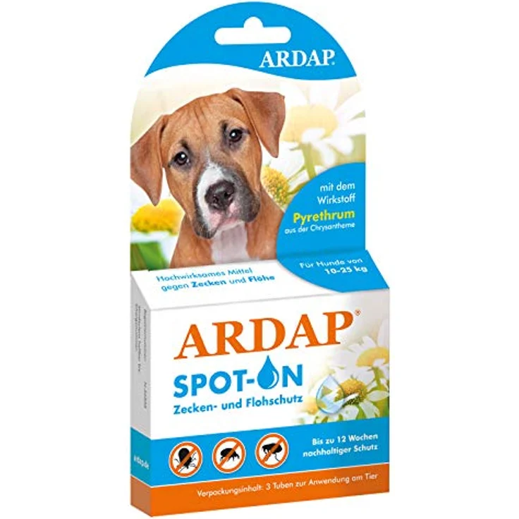 ARDAP Spot On für Hunde von 10 bis 25kg - Natürlicher Wirkstoff - Zeckenmittel für Hunde, Zeckenschutz Hund, Flohmittel Hund - 3 Tuben je 2,5ml - Bis zu 12 Wochen nachhaltiger Langzeitschutz – Bild 1