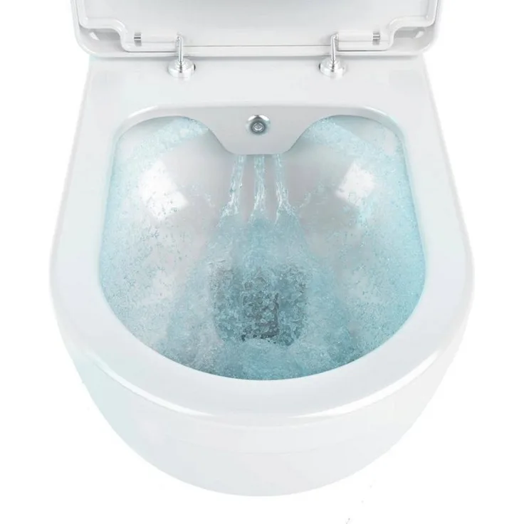 Aloni Tiefspül-WC A55-RIM-AL5512+AL0411, Wand Hänge WC Spülrandlos Toilette Bidet Taharet Rimless Taharet, Keramik, Weiß