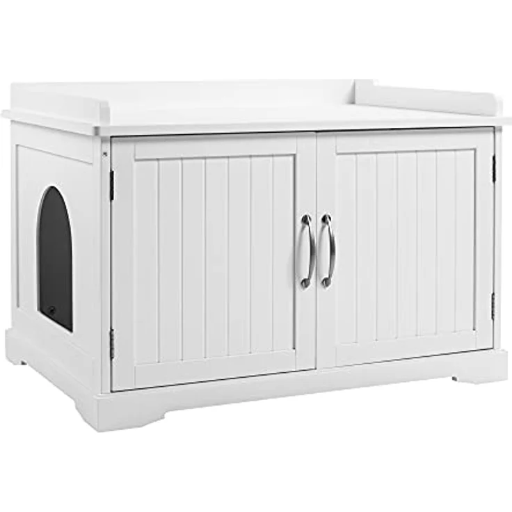 UPP Katzenschrank XXL aus massivem & nachhaltigem Holz I Katzenhütte für Katzentoilette oder als Hundehütte I Indoor & Outdoor Kommode für's Katzenklo I Moderne Katzenvilla in weiß – Bild 2