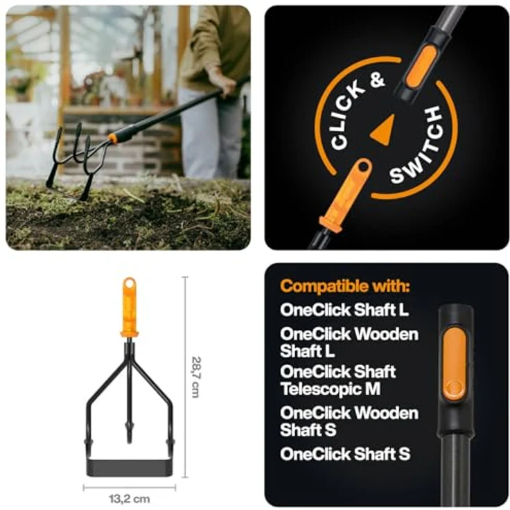 Fiskars Grubber 1080685, 132 mm QuikFit™ mit gehärteter Kohlenstoffstahlklinge für Kultivierung, Vertikutierung, Belüftung und Bodenlockerung – Bild 2