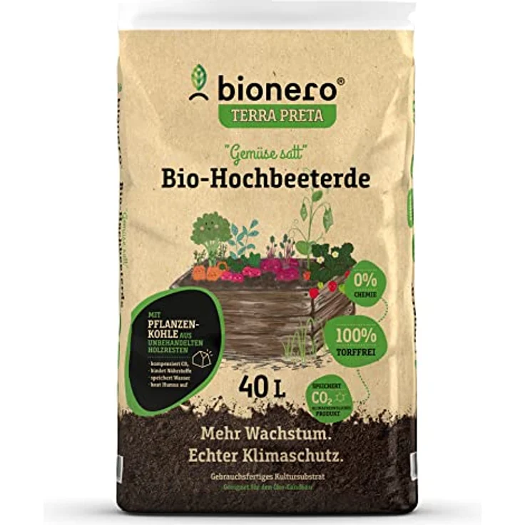 bionero® Bio-Hochbeeterde Gemüse satt 40 l Terra Preta Bodenverbesserer Schwarzerde für Gemüseanbau Hochbeet – Bild 4