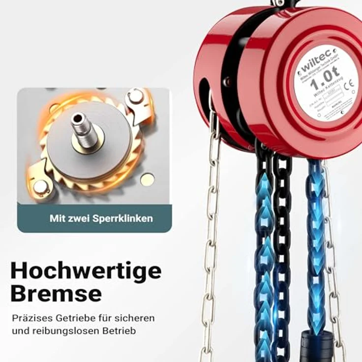 Wiltec Kettenzug 1000Kg 1T 3M, Flaschenzug mit drehbarem Lasthaken und robuster Stahlkonstruktion – Bild 5