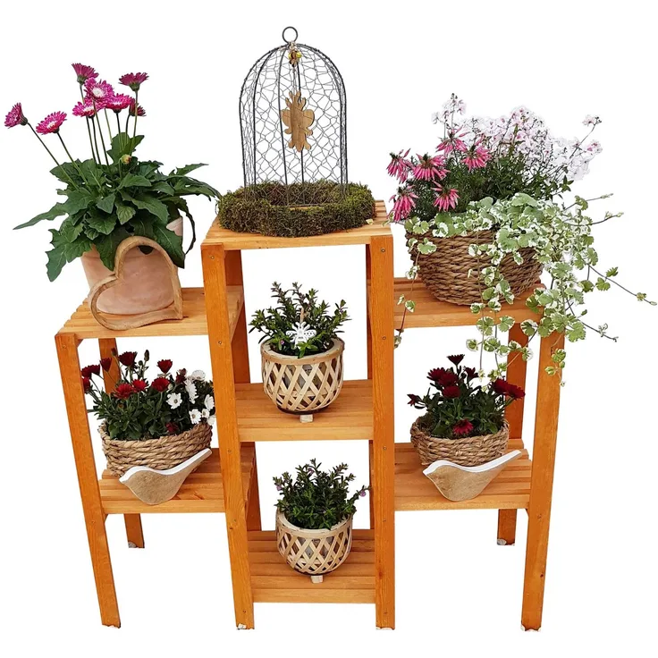 promadino Blumenständer Blummentreppe Etagerie, BxTxH: 98x32x88 cm, honigbraun, frostbeständig, witterungsbeständig