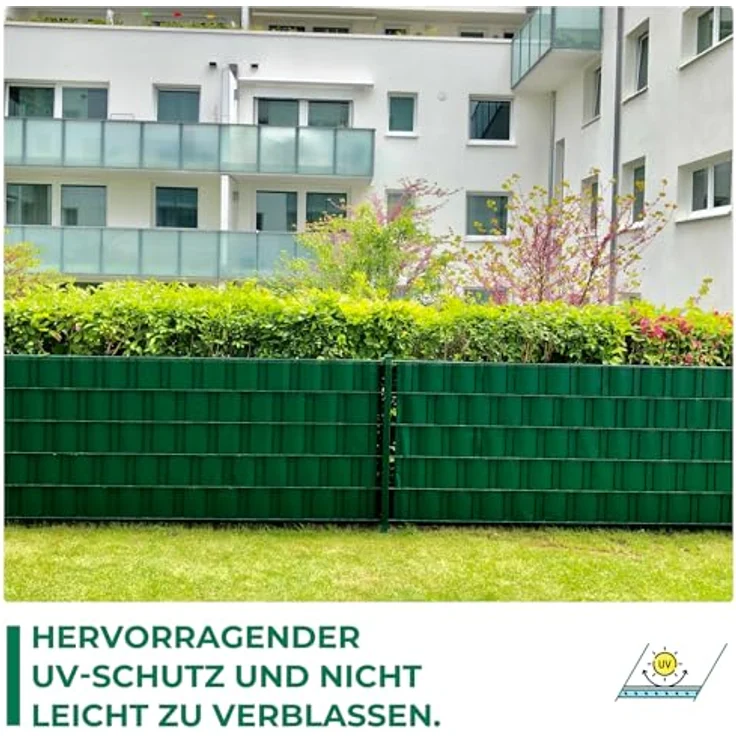 Intergo PVC Sichtschutzstreifen 70m Rolle Grün, UV-beständig & reflexionsarm inkl. Befestigungsclips Gartensichtschutz – Bild 5