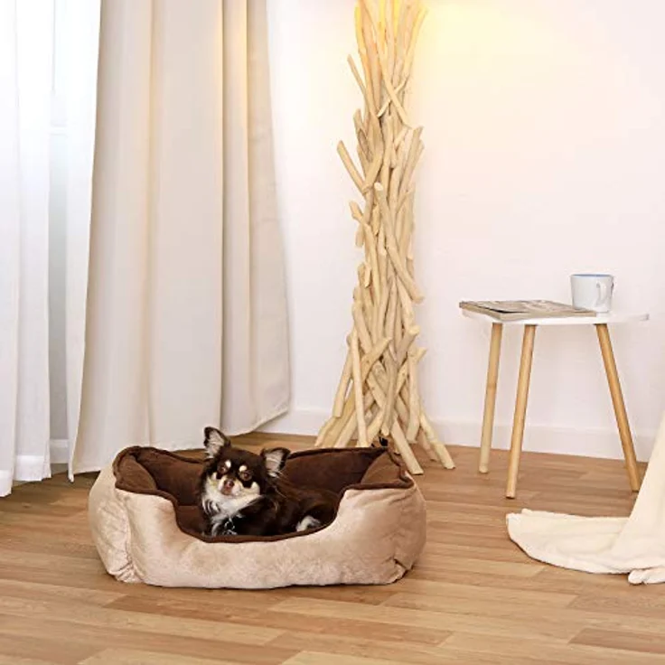 lionto 2-in-1 Hundebett Hundekissen Hundekörbchen Hundesofa, (S) 60x50 cm braun/beige – Bild 3