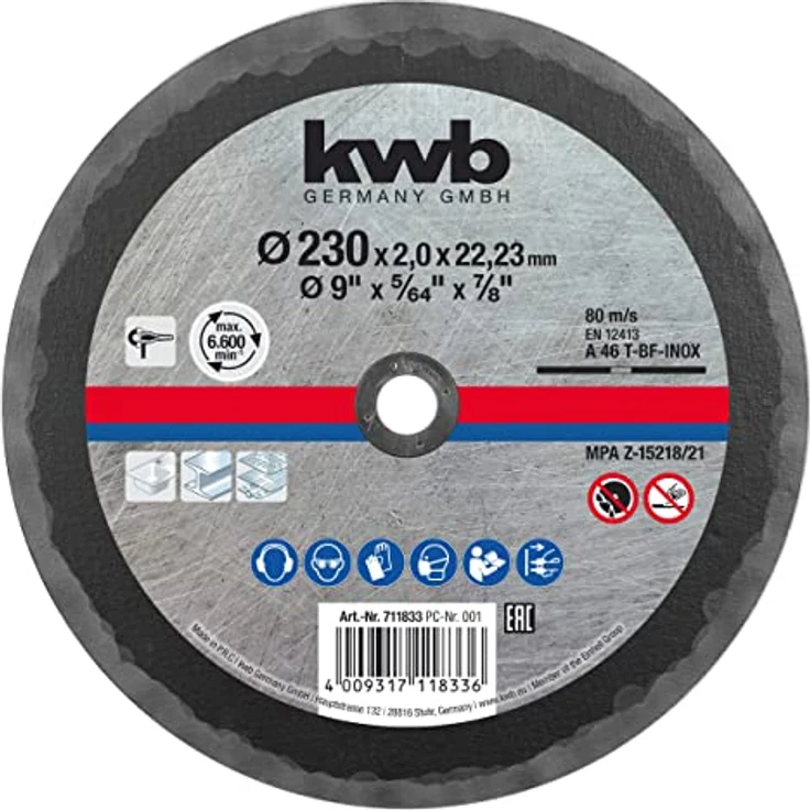kwb Metall-Trennscheibe 230 x 1,9 mm dünn, Bohrung 22,23 mm für Winkelschleifer, für Edelstahl geeignet – Bild 2