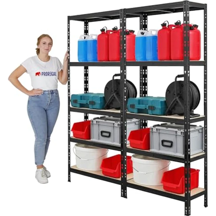 Proregal Schwerlastregal Mega Deal APOLLO, 5 Fachböden, Traglast 175 kg pro Boden, H 180 x B 75 x T 30 cm, Schwarz – Bild 6