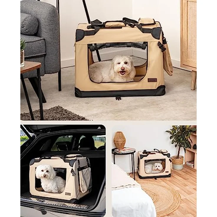 lionto Hundetransportbox Hundetasche Hundebox faltbare Kleintiertasche, (M) 60x42x44 cm beige – Bild 2