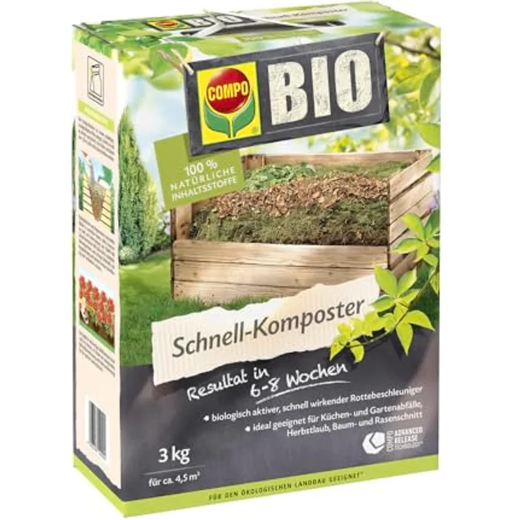COMPO BIO Schnell-Komposter 3 kg, Biologischer Kompostbeschleuniger für organische Abfälle, schnell wirkend, ideal für Haufen- und Flächenkompostierung