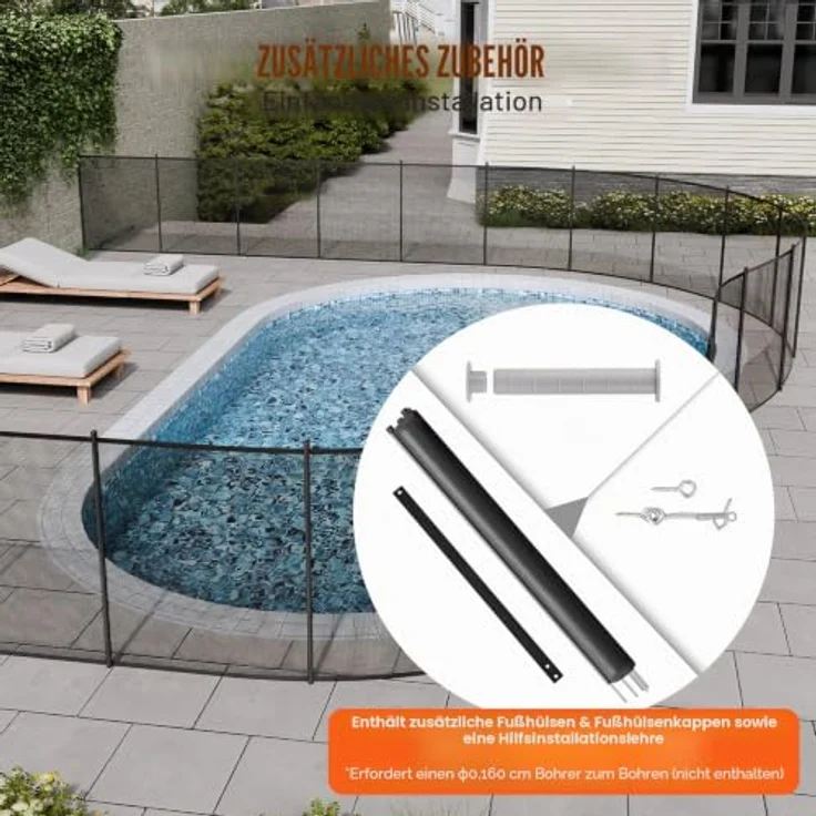 VEVOR Poolzaun, 1,21 x 21,95 m abnehmbarer Kindersicherheits-Poolzaun, Schwarz, einfache DIY-Installation, 340 g Teslin-PVC-Netz, schützt Kinder und Haustiere – Bild 6