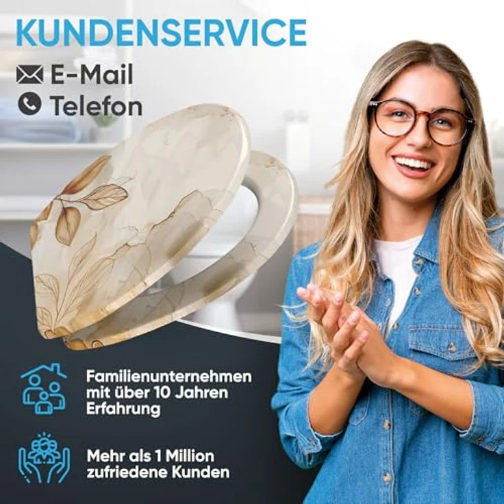 Sanilo WC Sitz Faylora, Toilettensitz mit Absenkautomatik und antibakterieller Beschichtung, bruchfestes Holz, 46-48 cm, 4-seitig bedruckt – Bild 8