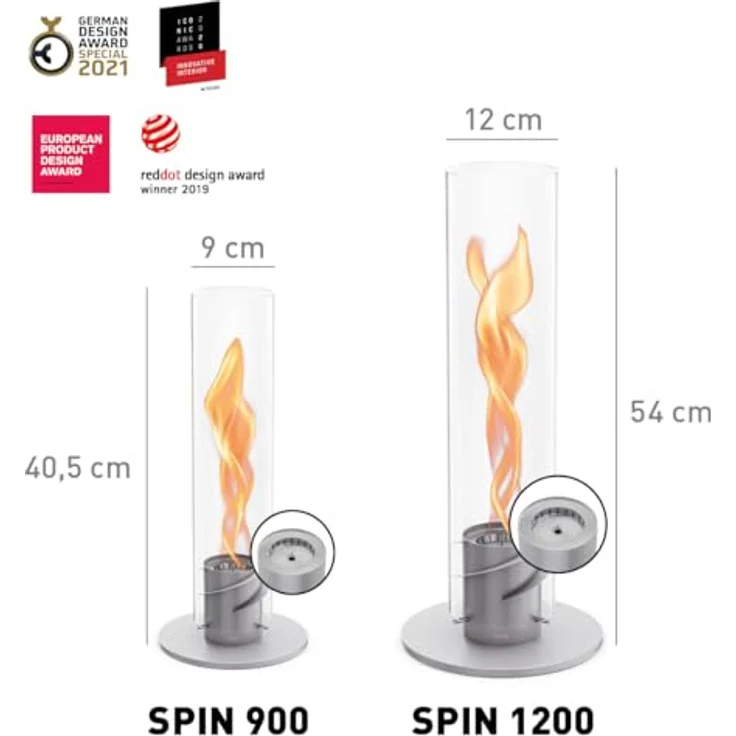 höfats - Spin 900 Grau NEUES Modell mit verlängerter Brenndauer Dank innovativer Brenntechnologie - flüssig Bioethanolkamin, Edelstahl Tischfeuer, wärmender Tischkamin für Indoor und Outdoor – Bild 2