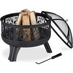Relaxdays Feuerschale mit Funkenschutz, Garten & Terrasse, mit Schürhaken, Outdoor Feuerkorb, HxD: 60 x 60 cm, schwarz