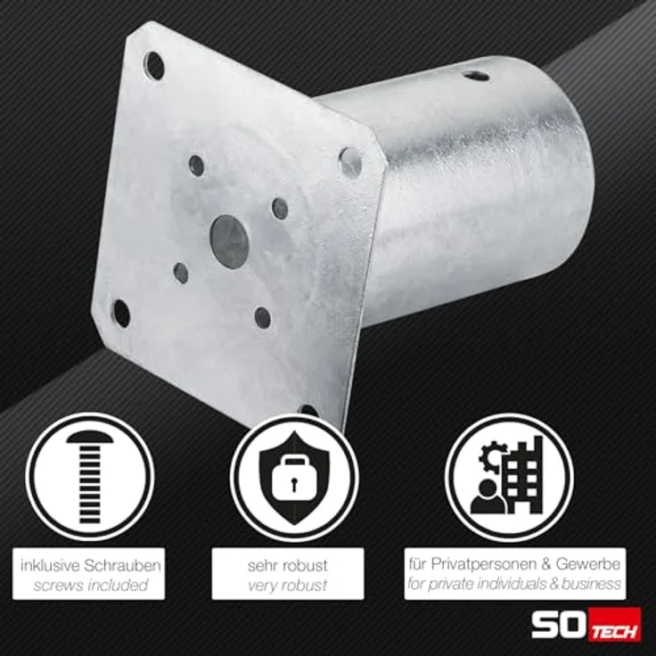 SO-TECH® Pfostenträger für Rundholz, zum Aufschrauben, feuerverzinkter Stahl, Höhe 152 mm, Durchmesser 80 mm, inkl. 4 Schrauben – Bild 3