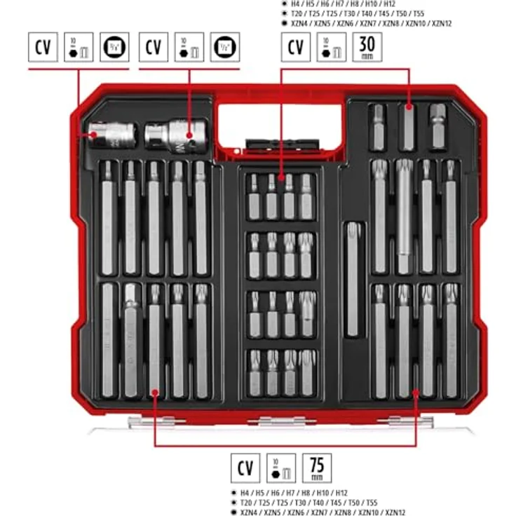 Einhell Bit-Set 109032, XL-Case, 40-teilig, mit 30 mm und 75 mm kraftvollen Chrom Vanadium Bits und Stecknussadaptern – Bild 2