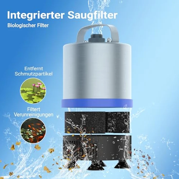 Wiltec Edelstahl Springbrunnenpumpe 50 W 1750 l/h, max. Fontänenhöhe 1,6 m, inkl. 3 Aufsätze, Aquariumpumpe in Edelstahl – Bild 7