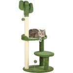 PawHut Kaktus Kratzbaum 111 cm Katzenkratzbaum mit 2 Etagen, Spielball Katzenbaum, Kletterbaum mit Katzenbett für Katzen bis 10 kg, Katzenmöbel, Sisal, Grün
