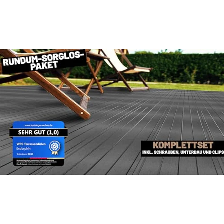 Endorphin Terrassendielen ® WPC Komplettset 38m², Anthrazit, witterungsbeständig, rutschhemmend, pflegeleicht – Bild 6