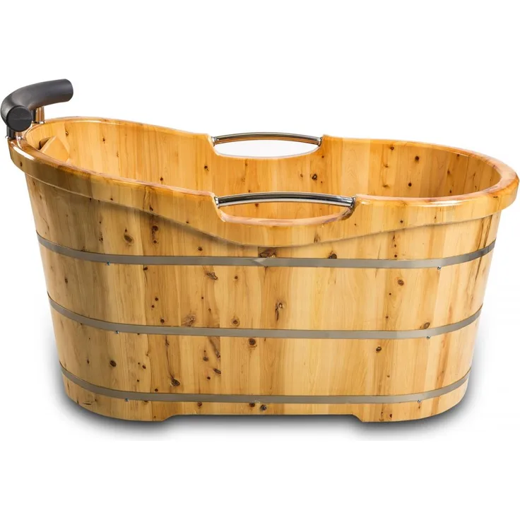 PureHaven freistehende Holzbadewanne aus Zedernholz 135x67 cm 120 L ergonomische Formgebung, pflegele (Naturholz)